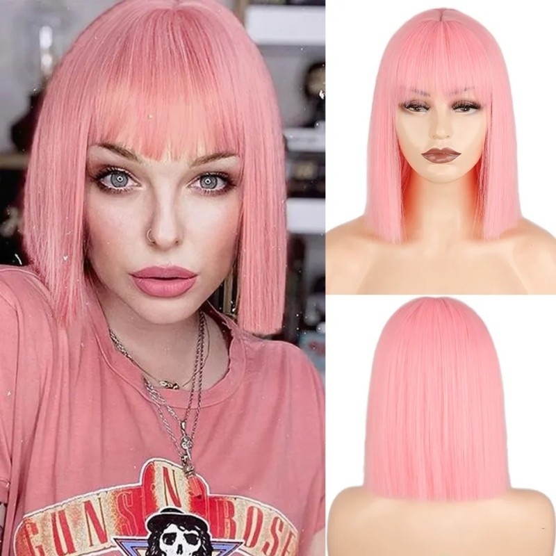 Wig Fiber Net - Gerade Damenperücke mit Air-Bangs, Bobo-Stil, realistisches