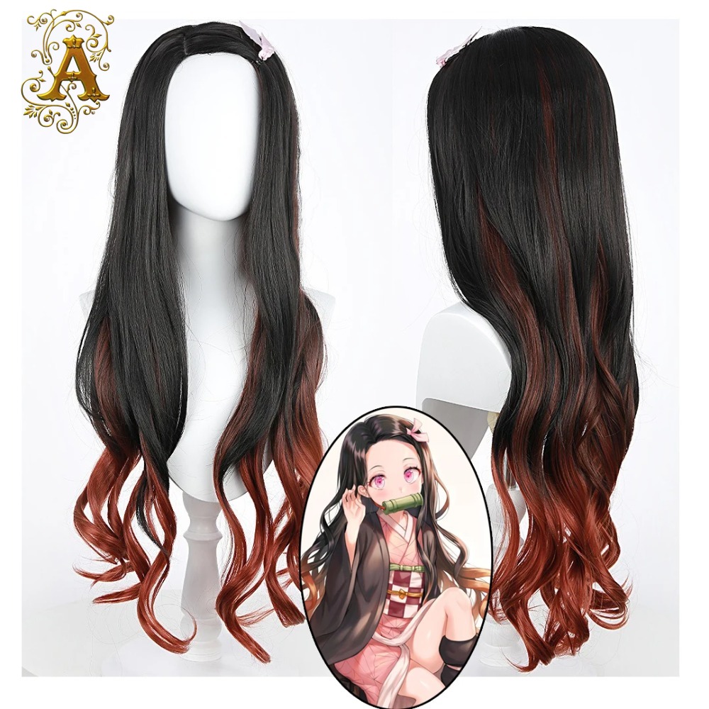 Wig Fiber Net - Schwarze Dunkelrote Farbverlauf Lockige Lange Haare