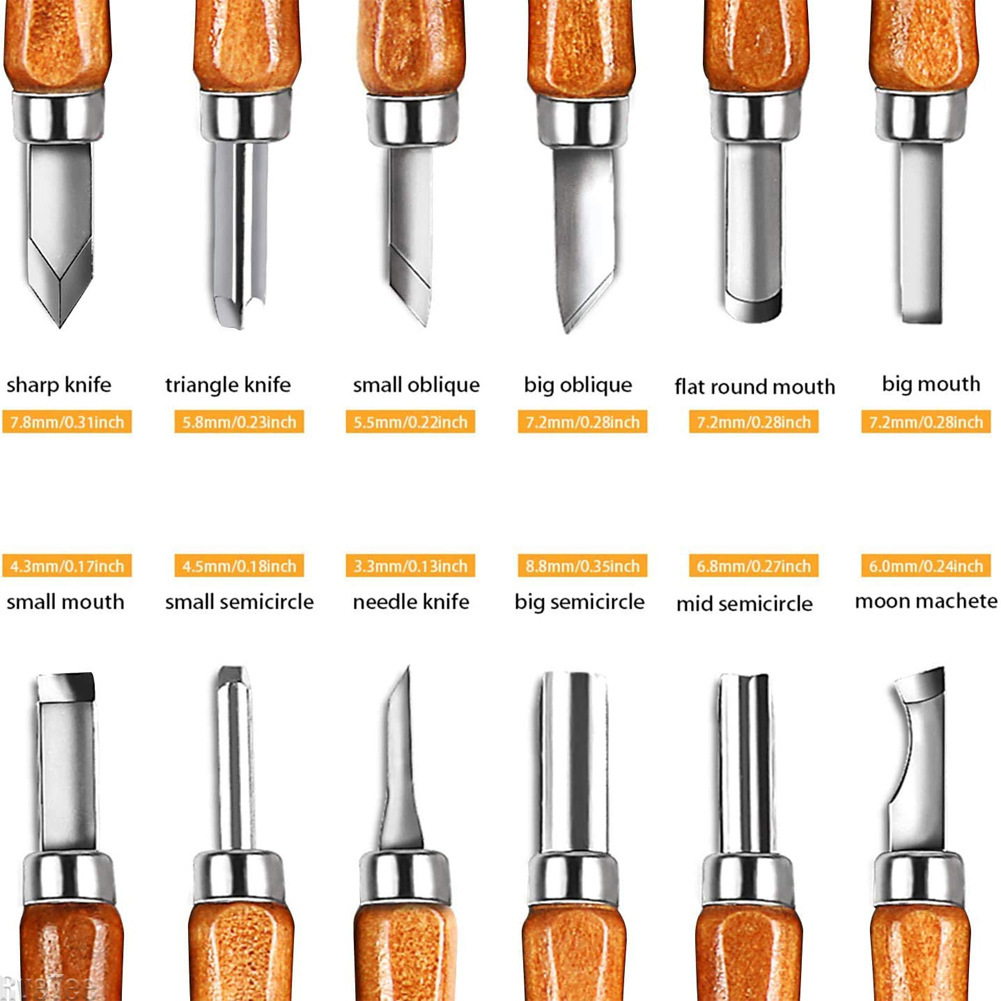 Craft Knife Set - 12-teiliges SK2 Holzschnitzwerkzeug-Set, Kunstmesser mit Holzgriff,